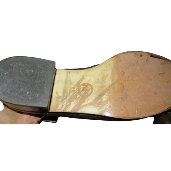 Michael Kors Stockard Mocha Brown Leather Riding Equestrian Boot Gold Medallion - Picture 6 of 7